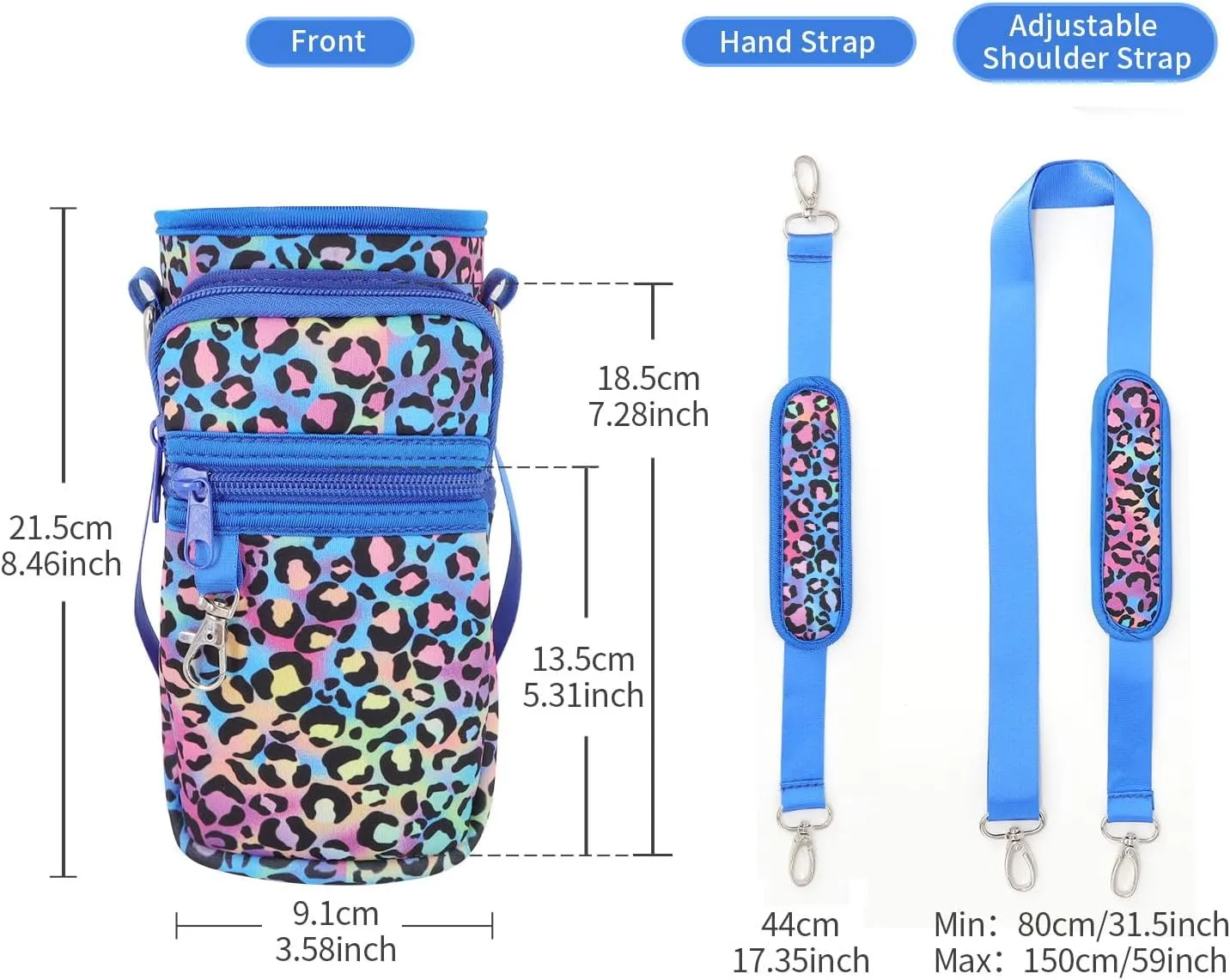 Water Bottle Holder Sling Bag Sleeve Carrier 32oz 40oz 64oz, Insulated Crossbody Water Bottle Case Cover with Padded Strap and 2 Pockets for Walking Hiking Camping