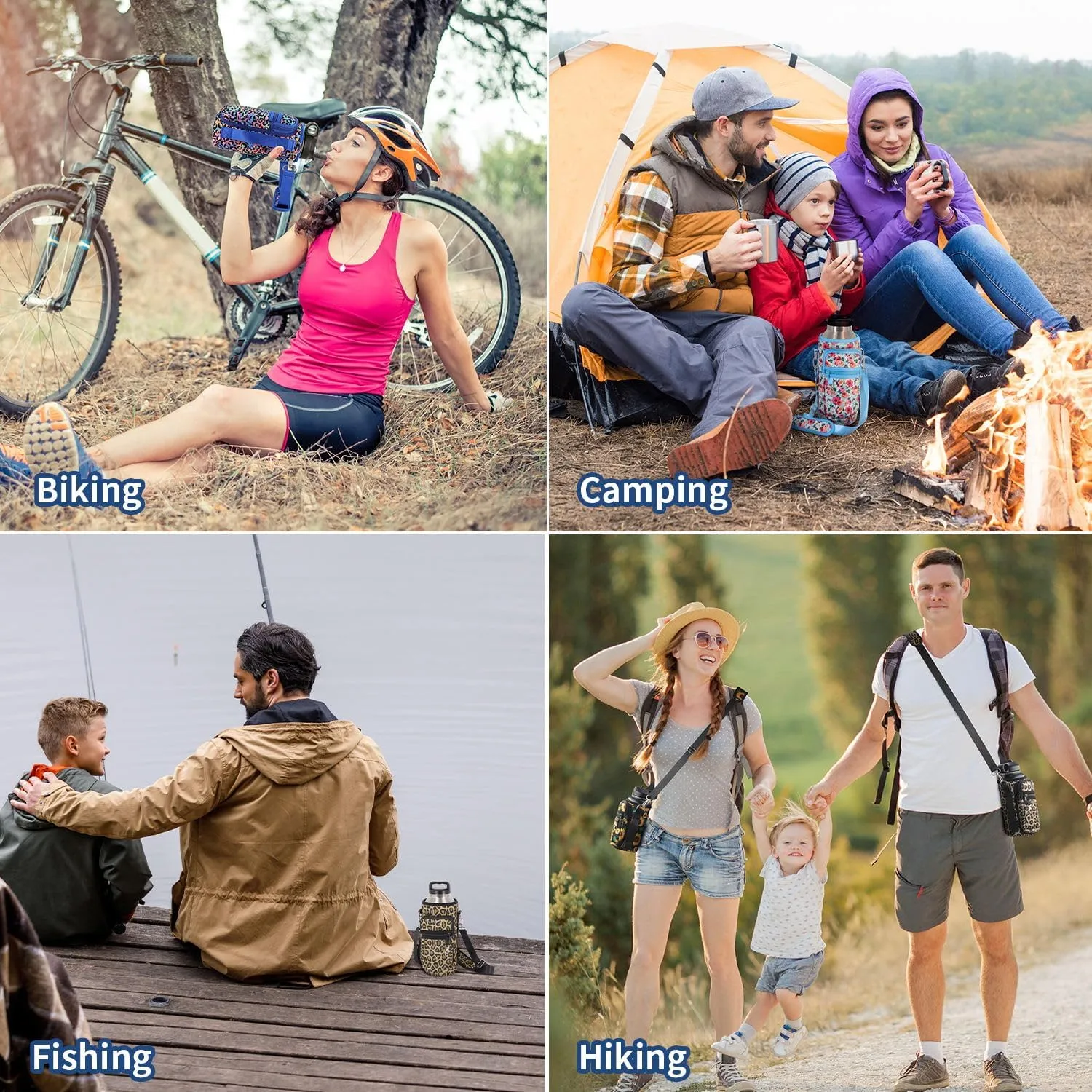 Water Bottle Holder Sling Bag Sleeve Carrier 32oz 40oz 64oz, Insulated Crossbody Water Bottle Case Cover with Padded Strap and 2 Pockets for Walking Hiking Camping
