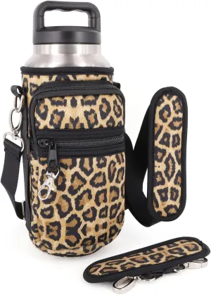 Water Bottle Holder Sling Bag Sleeve Carrier 32oz 40oz 64oz, Insulated Crossbody Water Bottle Case Cover with Padded Strap and 2 Pockets for Walking Hiking Camping
