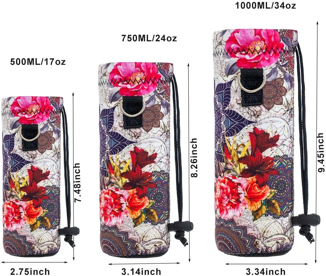 Water Bottle Sling Case Bag Carrier Holder - 500ML 750ML 1000ML Neoprene Water Bottle Sleeve Cooler Cover Pouch with Adjustable Shoulder Strap for Men Women Travel Camping Walking Hiking Running