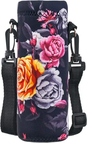 Water Bottle Sling Case Bag Carrier Holder - 500ML 750ML 1000ML Neoprene Water Bottle Sleeve Cooler Cover Pouch with Adjustable Shoulder Strap for Men Women Travel Camping Walking Hiking Running