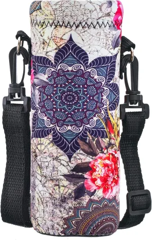 Water Bottle Sling Case Bag Carrier Holder - 500ML 750ML 1000ML Neoprene Water Bottle Sleeve Cooler Cover Pouch with Adjustable Shoulder Strap for Men Women Travel Camping Walking Hiking Running