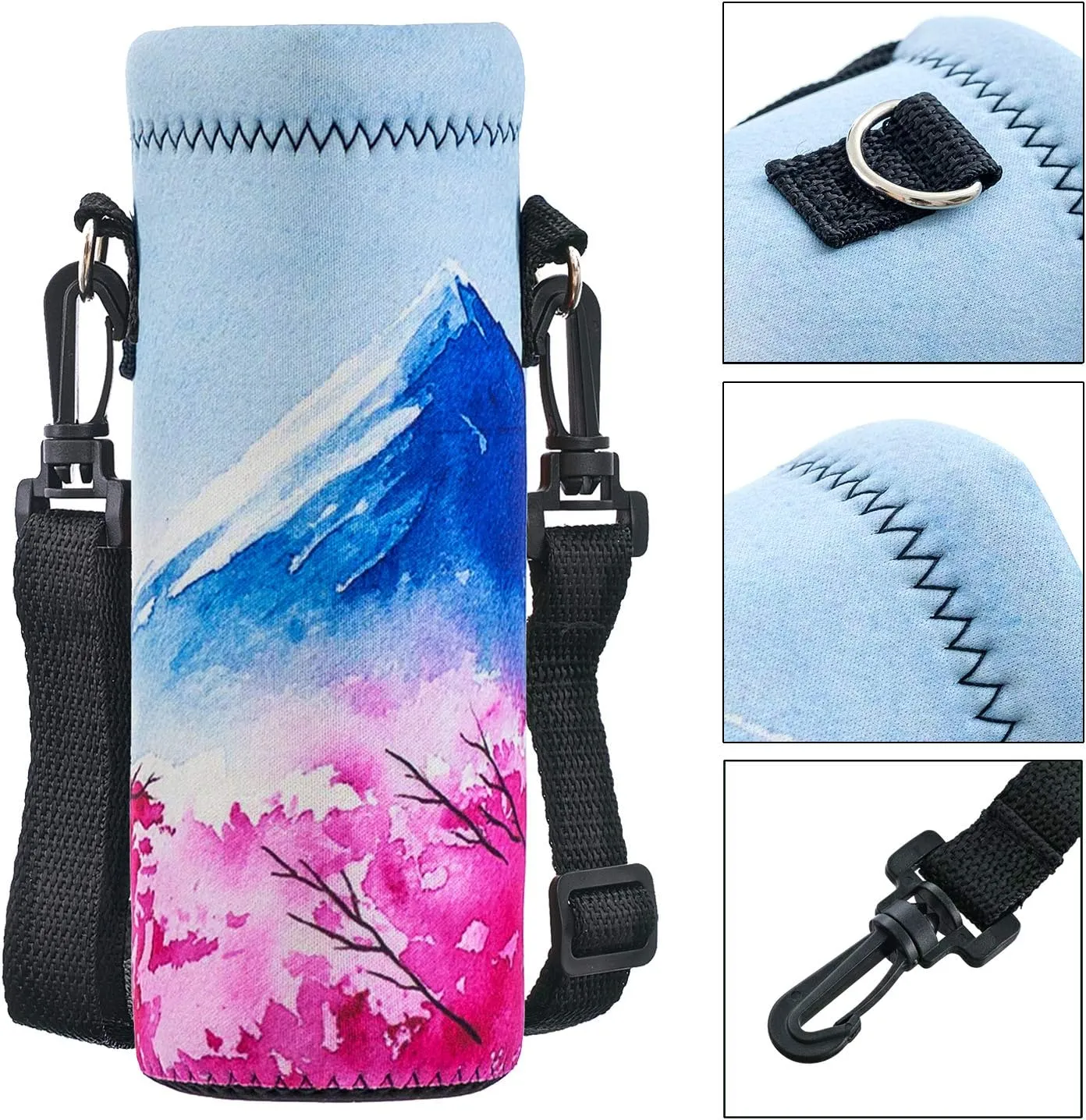 Water Bottle Sling Case Bag Carrier Holder - 500ML 750ML 1000ML Neoprene Water Bottle Sleeve Cooler Cover Pouch with Adjustable Shoulder Strap for Men Women Travel Camping Walking Hiking Running