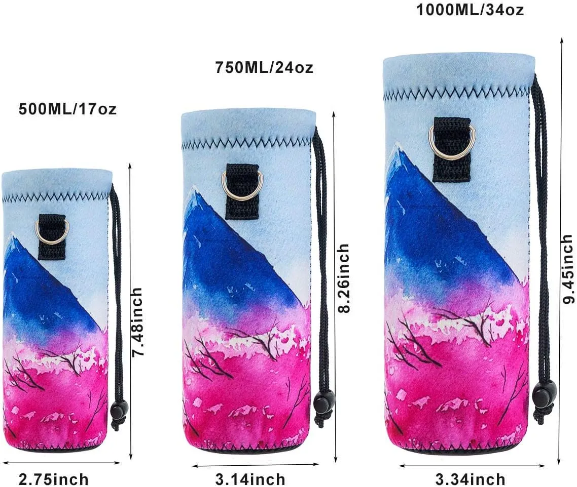Water Bottle Sling Case Bag Carrier Holder - 500ML 750ML 1000ML Neoprene Water Bottle Sleeve Cooler Cover Pouch with Adjustable Shoulder Strap for Men Women Travel Camping Walking Hiking Running
