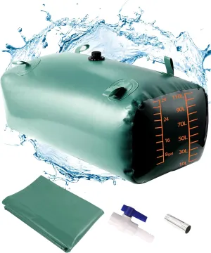 Water Storage Bladder with Graduated Visible, Large Capacity Water Storage Containers, PVC Water Tank with Valve and Overflow Kit, Foldable Tank for Outdoor and Emergencies 29gal/110L, Green