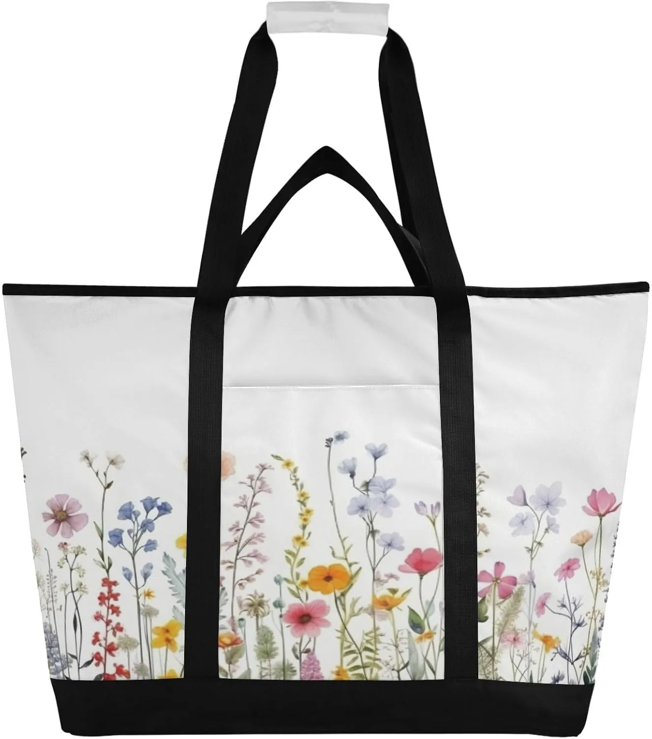 Watercolor Flowers Butterflies Reusable Insulated Lunchbox Cooler Bag, Leakproof Kitchen Grocery Bag Collapsible Portable Cooler Tote Bag for Picnic, Camping, Office, Travel