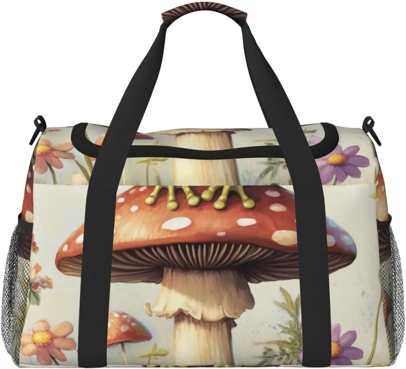 Watercolor Frog Mushroom Travel Duffel Bag Tote Bag Sports Gym Bag For Women And Men