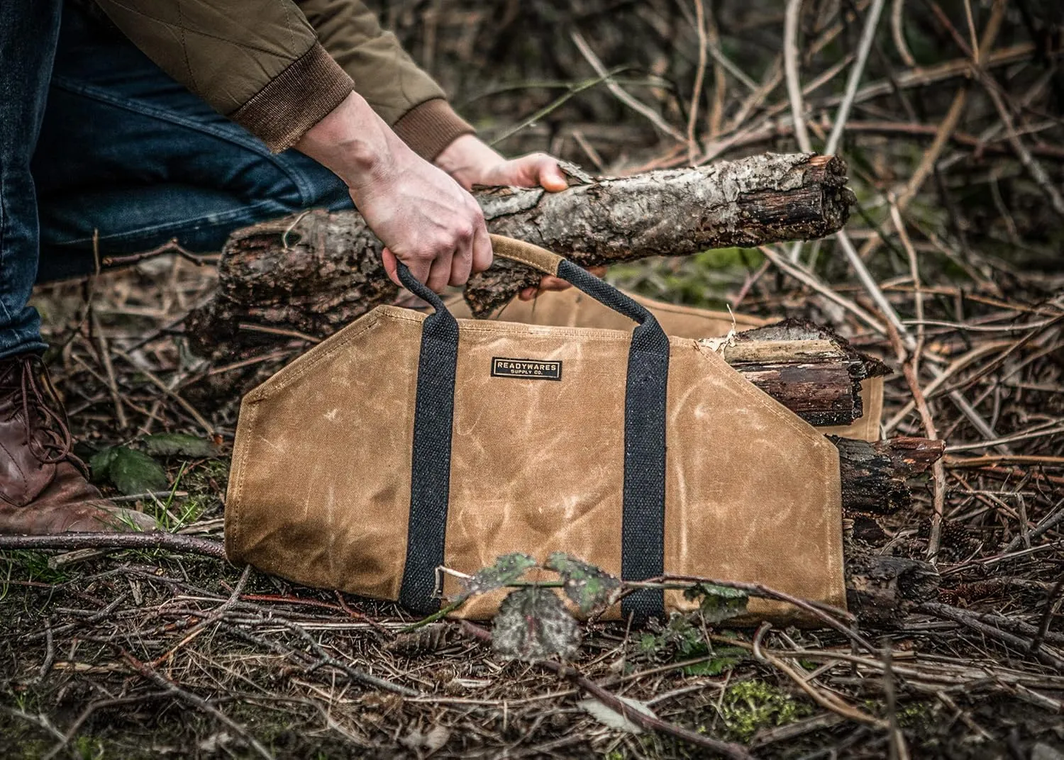Waxed Canvas Firewood Carrier, Heavy Duty Log Carrier for Firewood, Wood Carrier for Firewood, Classic Durable Design Tan