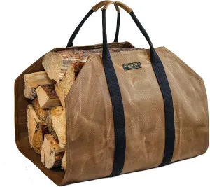 Waxed Canvas Firewood Carrier, Heavy Duty Log Carrier for Firewood, Wood Carrier for Firewood, Classic Durable Design Tan