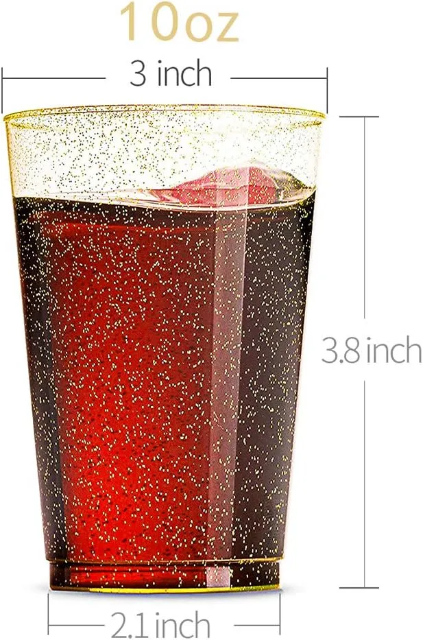 WDF 150pcs Gold Glitter Plastic Plates with Gold Plastic Silverware - Gold Glitter Plates include 25 Dinner Plates,25 Salad Plates,25 Forks, 25 Knives, 25 Spoons,10oz Plastic Cups for Wedding, Party