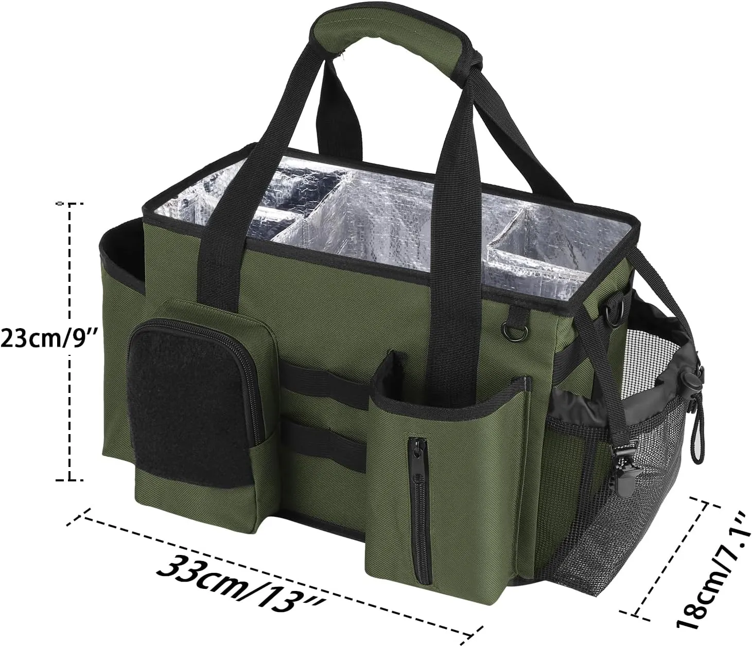 Wearable Cleaning Caddy Bag, Cleaning Organizer with Handles, Cleaning Supply Tote with Adjustable Shoulder Strap for Cleaners & Housekeeper (Green, 13.4'' x 7.3'' x 9.3'')