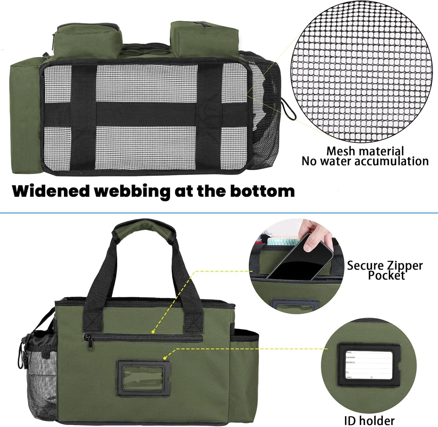 Wearable Cleaning Caddy Bag, Cleaning Organizer with Handles, Cleaning Supply Tote with Adjustable Shoulder Strap for Cleaners & Housekeeper (Green, 13.4'' x 7.3'' x 9.3'')