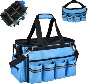 Wearable Cleaning Caddy Bag with Removable Apron, Large Cleaning Caddy Supplies Organizer Soft Handle, Shoulder Straps, 4 Detachable Divide for Car, Home, Housekeeping
