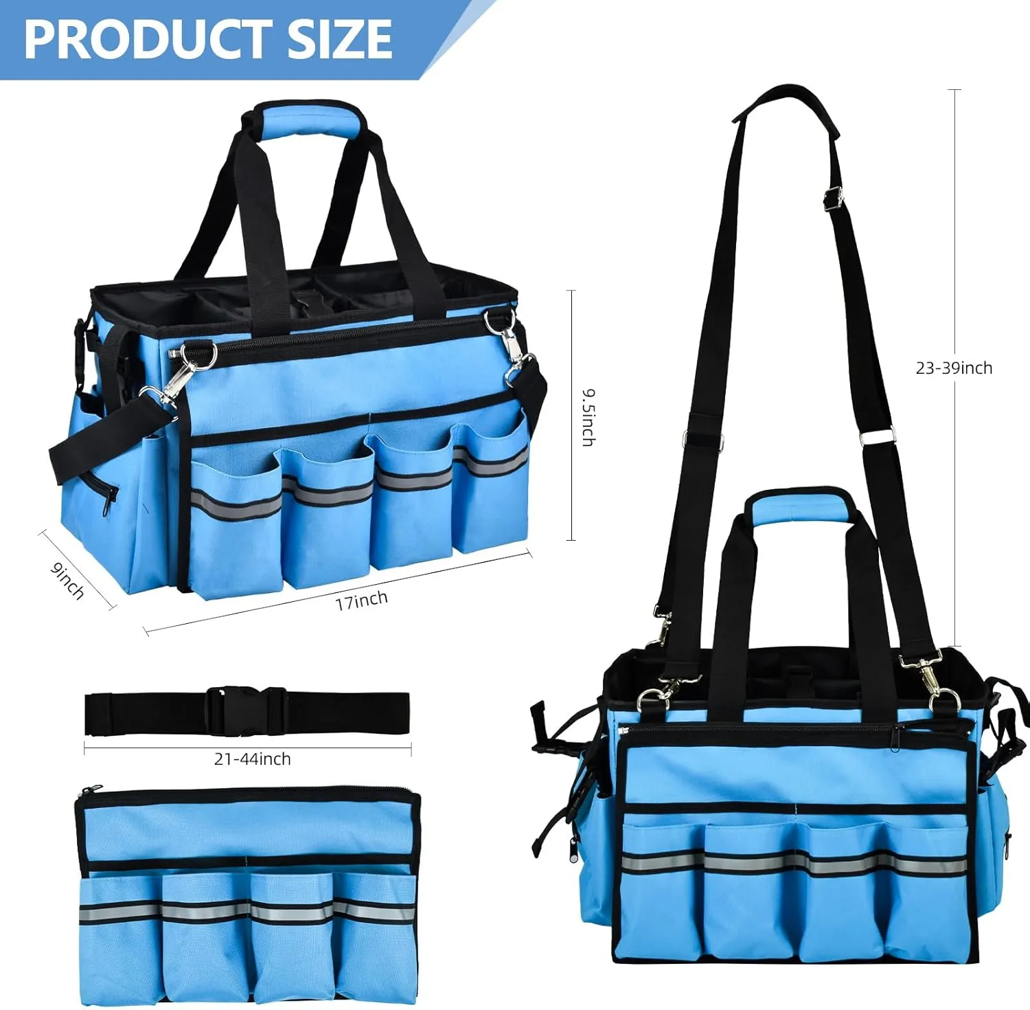 Wearable Cleaning Caddy Bag with Removable Apron, Large Cleaning Caddy Supplies Organizer Soft Handle, Shoulder Straps, 4 Detachable Divide for Car, Home, Housekeeping