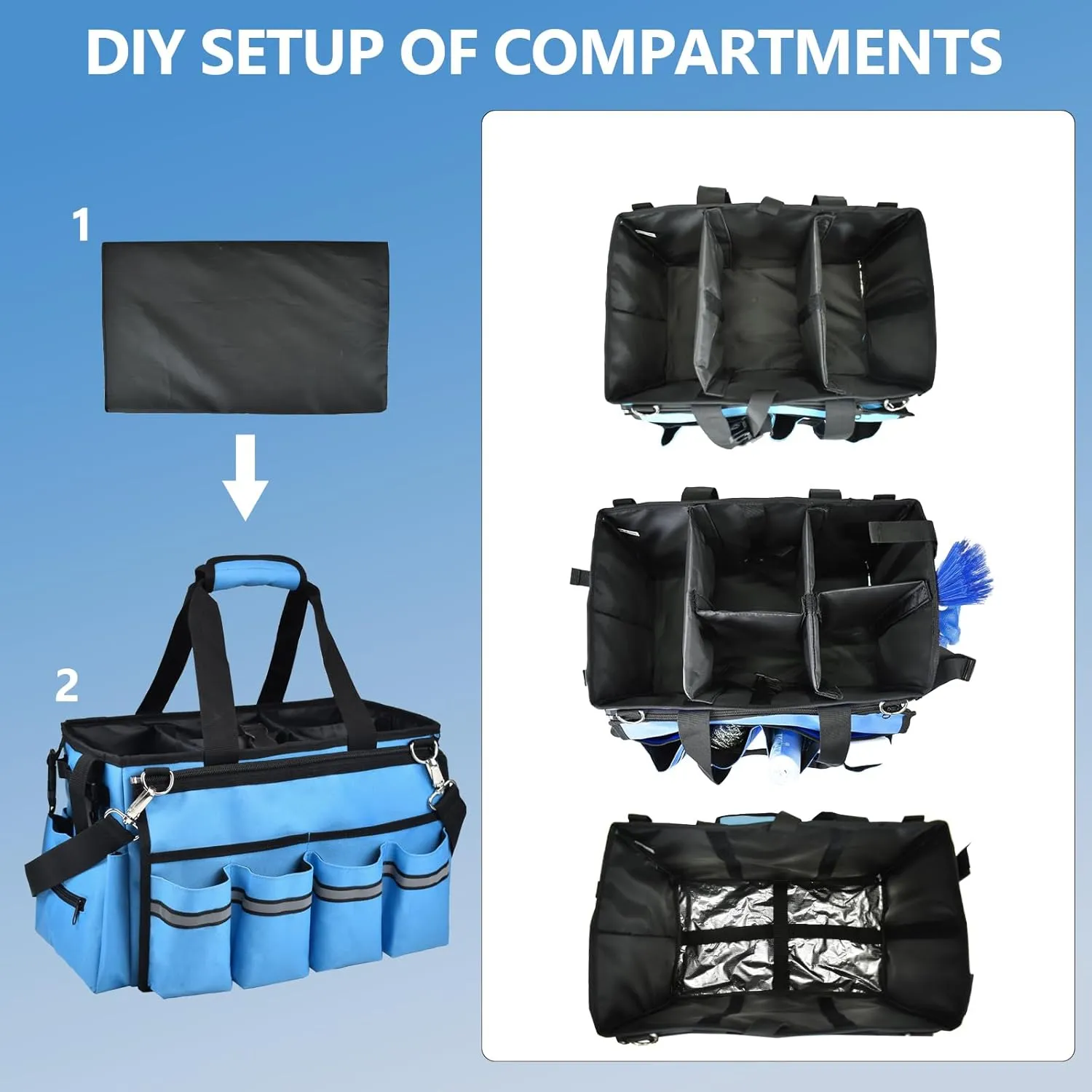 Wearable Cleaning Caddy Bag with Removable Apron, Large Cleaning Caddy Supplies Organizer Soft Handle, Shoulder Straps, 4 Detachable Divide for Car, Home, Housekeeping