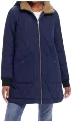 Weatherproof Women's Quilted Long Coat, Sherpa Lined, Blue, Zip Front, XL