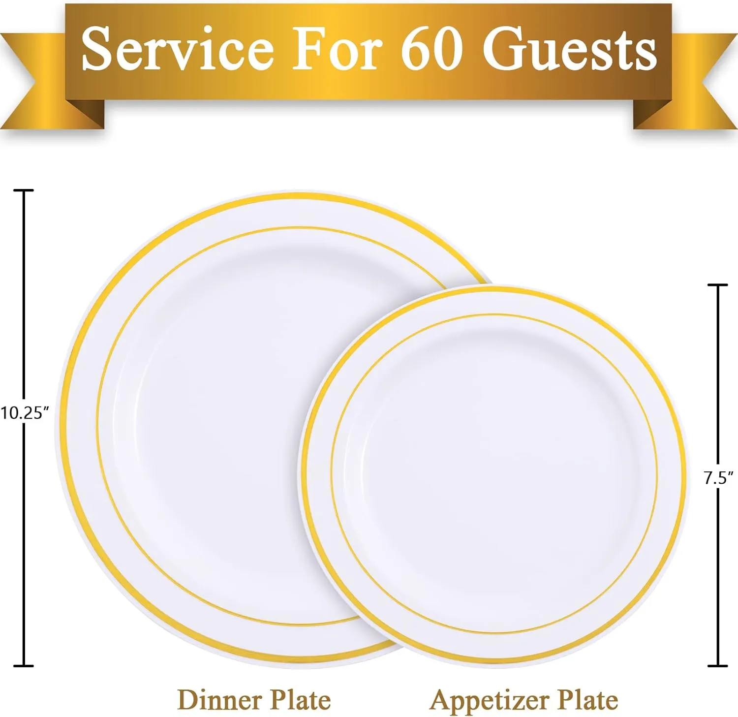 WELLIFE 120PCS Gold Plastic Plates, includes: 60 PCS 10.25 inch Dinner and 30 PCS 7.5 inch Party Plates Disposable,White Party Supplies