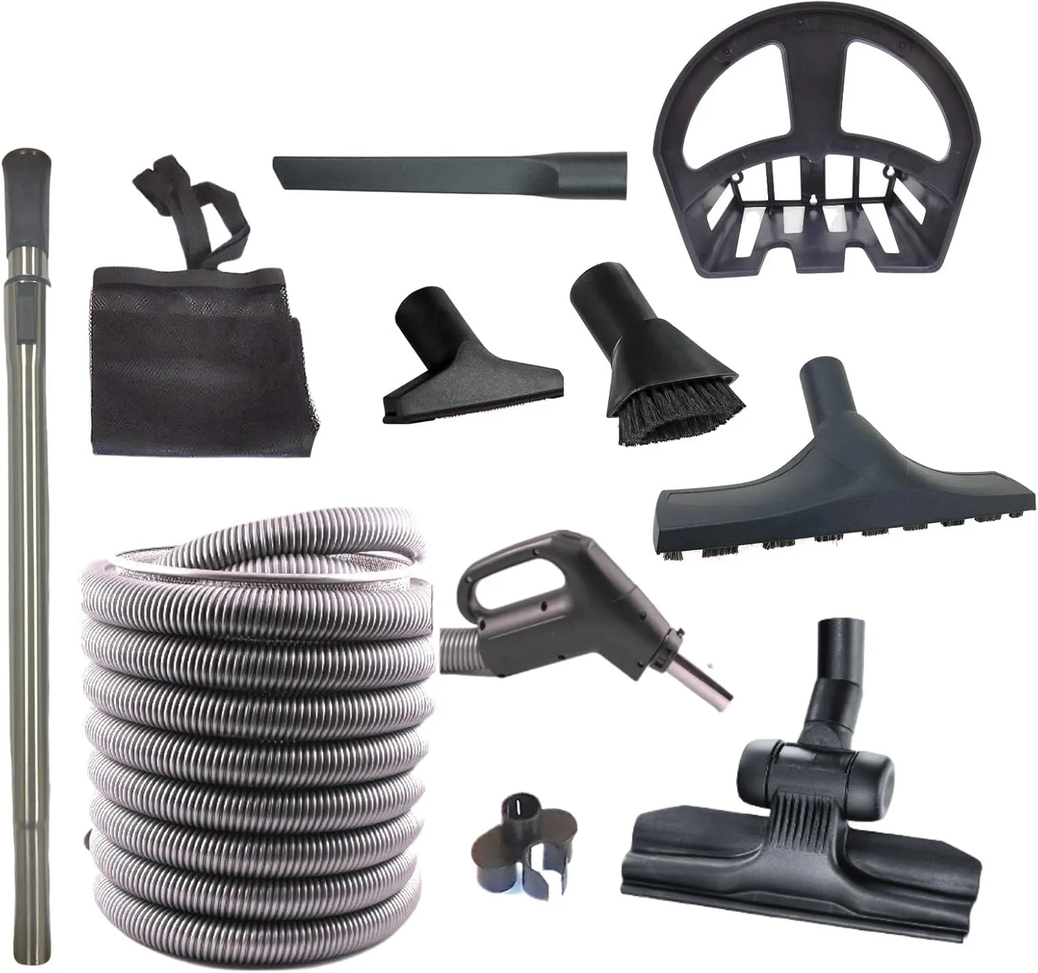Wessel-Werk Central Vacuum Hose Kit with Floor and Household Attachments for Central Vacuum, Crushproof Hose with On/Off Switch Control and 1.25inch (32mm) Central Vac Accessories (30ft. Hose)