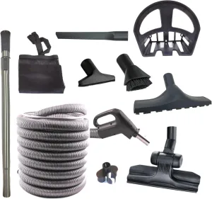 Wessel-Werk Central Vacuum Hose Kit with Floor and Household Attachments for Central Vacuum, Crushproof Hose with On/Off Switch Control and 1.25inch (32mm) Central Vac Accessories (30ft. Hose)