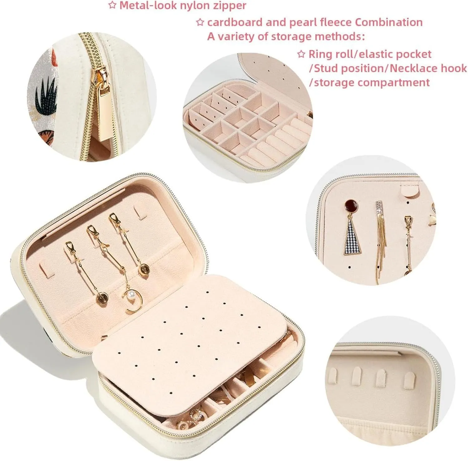 Western Themed Cactus Cowboy Seamless Pattern Jewelry Box Necklace Ring Storage Organizer, PU Leather Jewelry case Portable Travel Jewelry Organizer for Women Girls