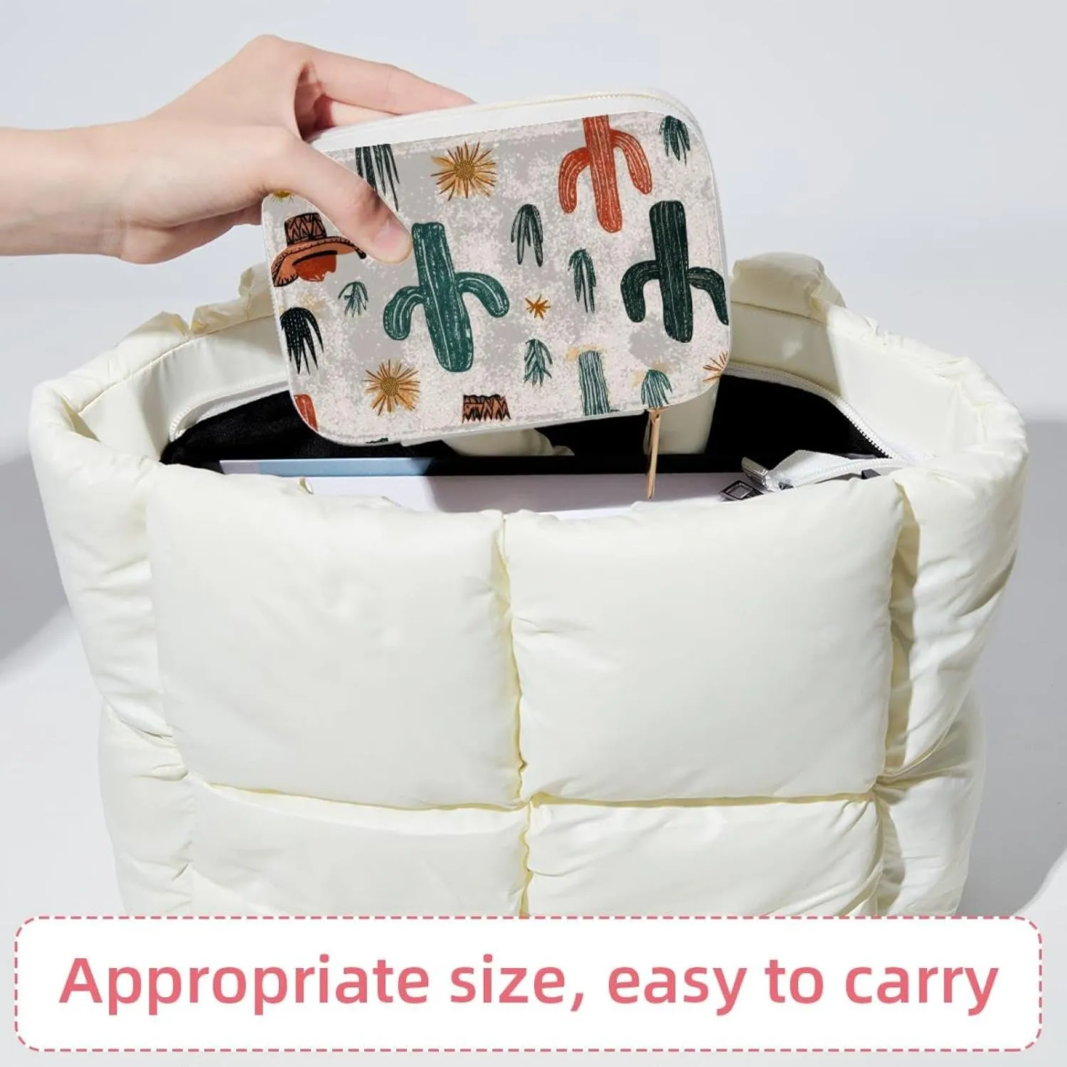 Western Themed Cactus Cowboy Seamless Pattern Jewelry Box Necklace Ring Storage Organizer, PU Leather Jewelry case Portable Travel Jewelry Organizer for Women Girls
