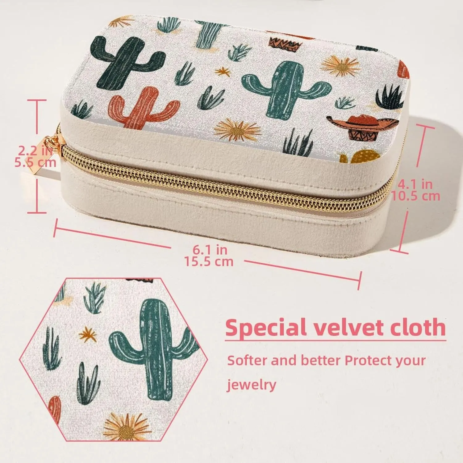 Western Themed Cactus Cowboy Seamless Pattern Jewelry Box Necklace Ring Storage Organizer, PU Leather Jewelry case Portable Travel Jewelry Organizer for Women Girls