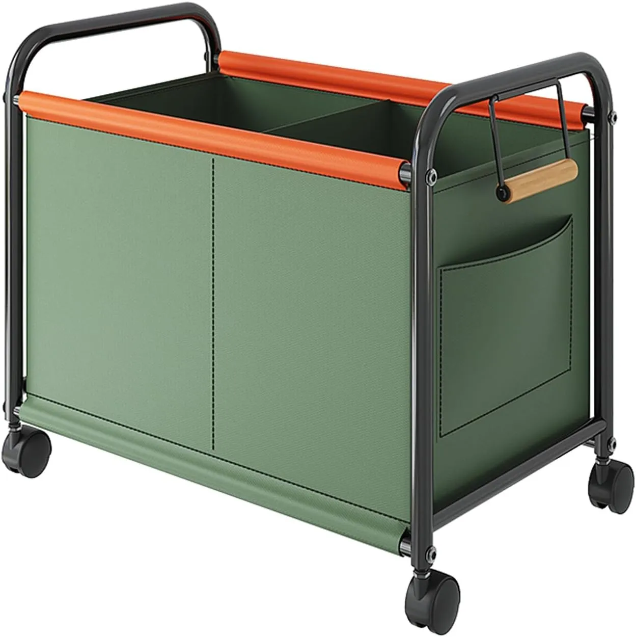 Wheeled Laundry Basket with Oxford Fabric Bag, Clothes Storage Basket, Partition Design Rolling Laundry Basket Storage Cart for Bathrooms, Bedrooms, Dormitories, Laundry Rooms(Green,64x37x65cm/25x15x2