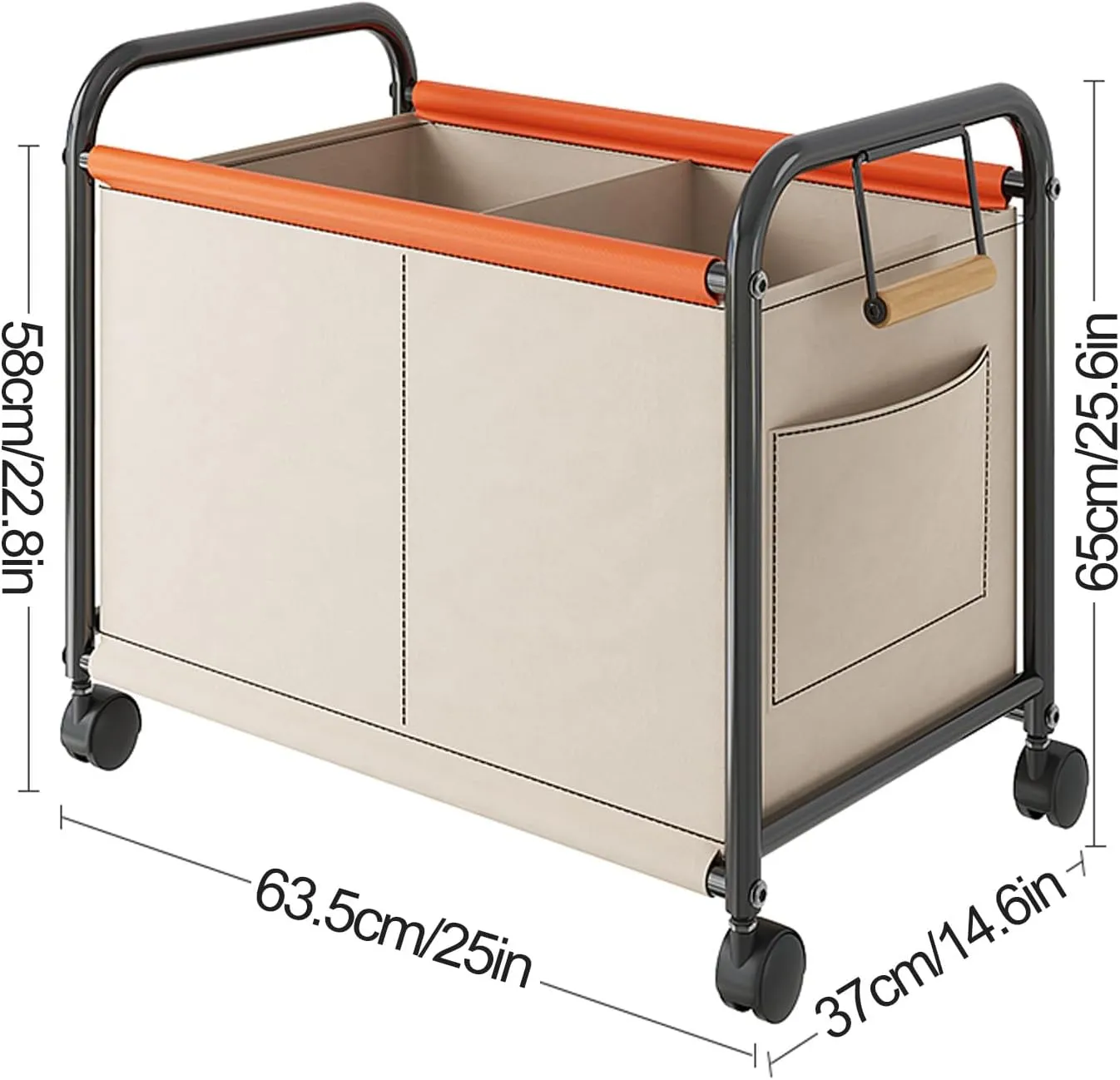 Wheeled Laundry Basket with Oxford Fabric Bag, Clothes Storage Basket, Partition Design Rolling Laundry Basket Storage Cart for Bathrooms, Bedrooms, Dormitories, Laundry Rooms(Green,64x37x65cm/25x15x2