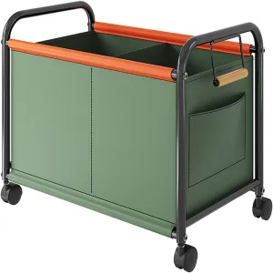 Wheeled Laundry Basket with Oxford Fabric Bag, Clothes Storage Basket, Partition Design Rolling Laundry Basket Storage Cart for Bathrooms, Bedrooms, Dormitories, Laundry Rooms(Green,64x37x65cm/25x15x2