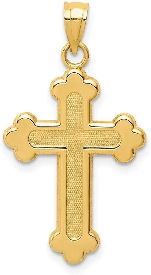 Whimsical Charms Collection Enchanted Elegance Charms Collection 14K Satin and Polished Budded Cross Pendant Design-KLD958-9779