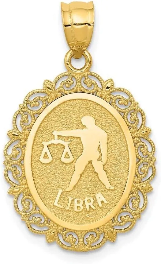 Whimsical Charms Collection Enchanted Elegance Charms Collection 14k Solid Satin Polished Libra Zodiac Oval Pendant Design-KLD958-8083