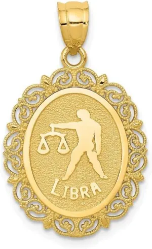 Whimsical Charms Collection Enchanted Elegance Charms Collection 14k Solid Satin Polished Libra Zodiac Oval Pendant Design-KLD958-8083