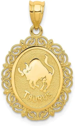 Whimsical Charms Collection Enchanted Elegance Charms Collection 14k Solid Satin Polished Taurus Zodiac Oval Pendant Design-KLD958-3598