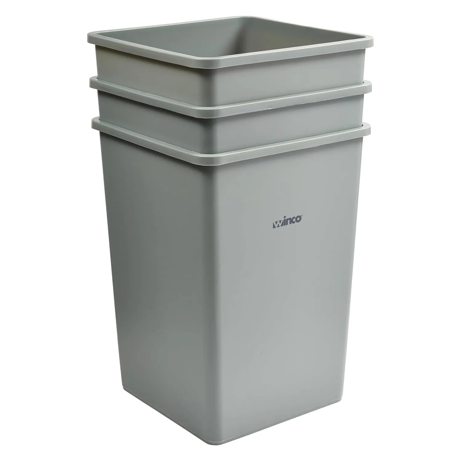 Winco Commercial Square Plastic Trash Can, 35 Gallon, Gray