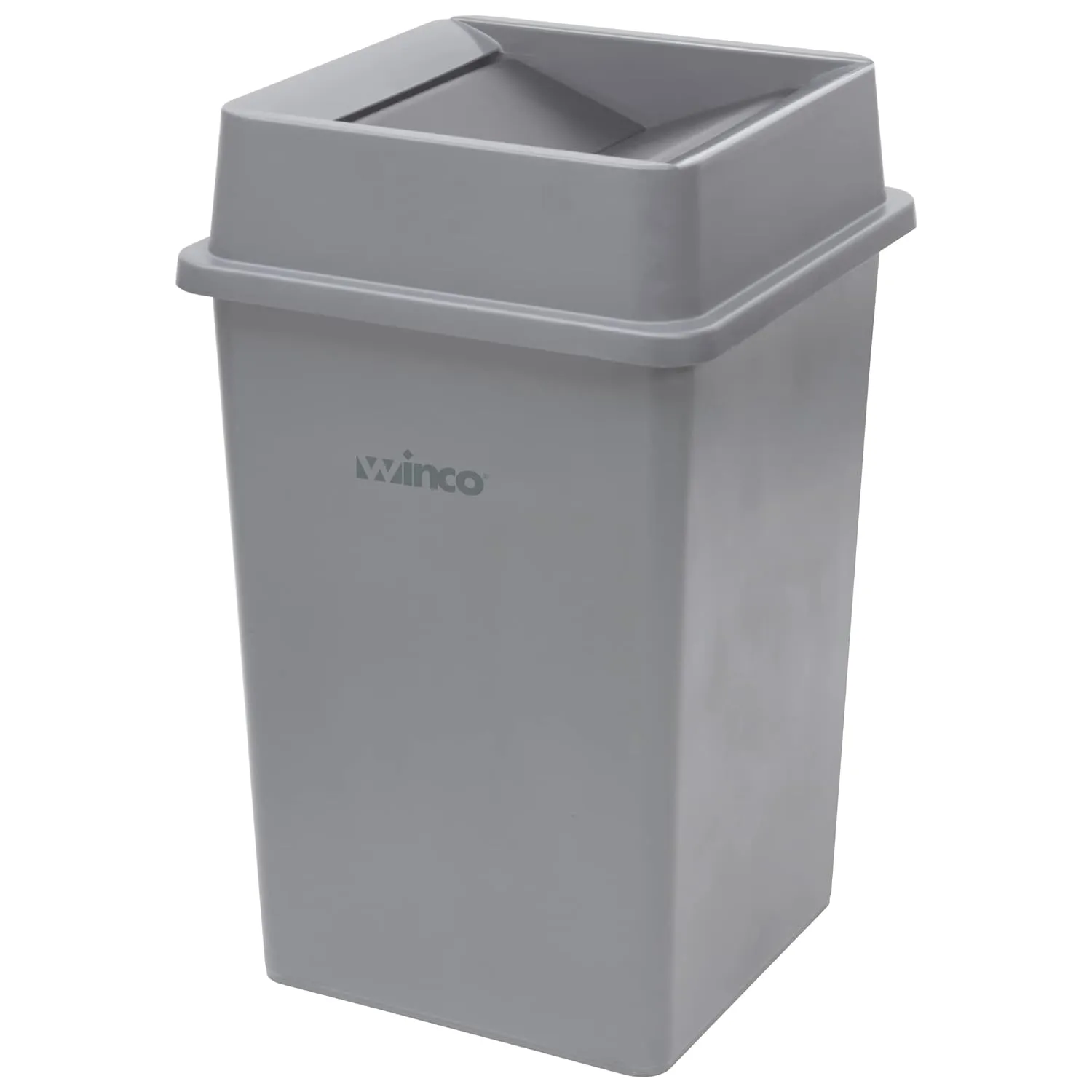 Winco Commercial Square Plastic Trash Can, 35 Gallon, Gray
