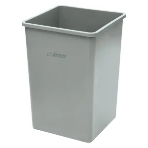 Winco Commercial Square Plastic Trash Can, 35 Gallon, Gray