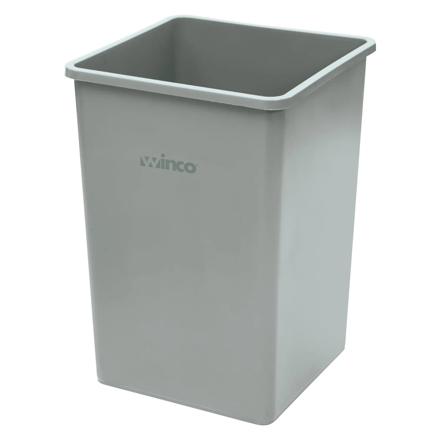 Winco Commercial Square Plastic Trash Can, 35 Gallon, Gray