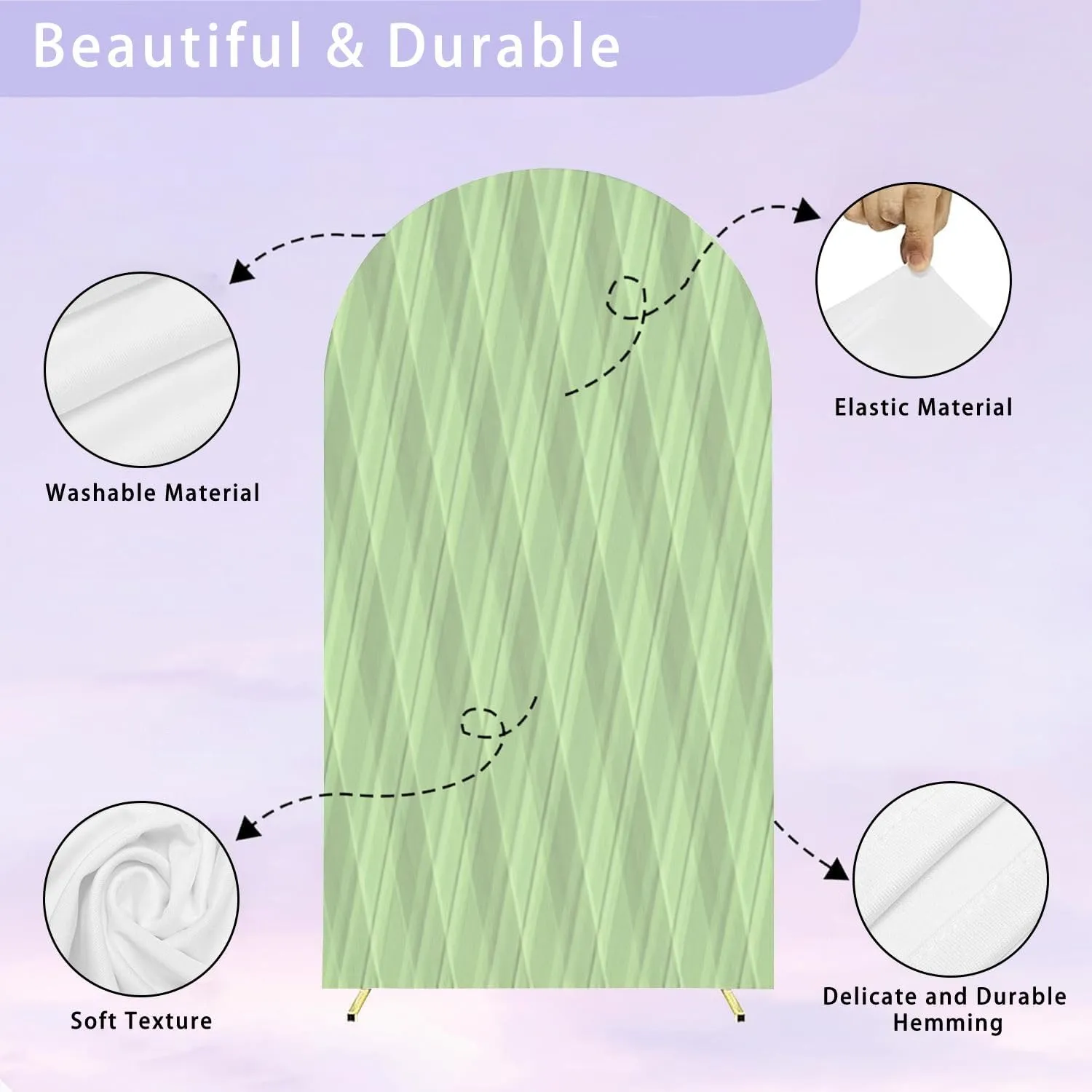 Window Seamless Fabric Check net Textile Texture Graph Pattern Tartan 6.6FT Wedding Arch Cover Spandex Fitted Fabric Round Top Stretchy Backdrop Stand Covers for Wedding Birthday Party Decoration