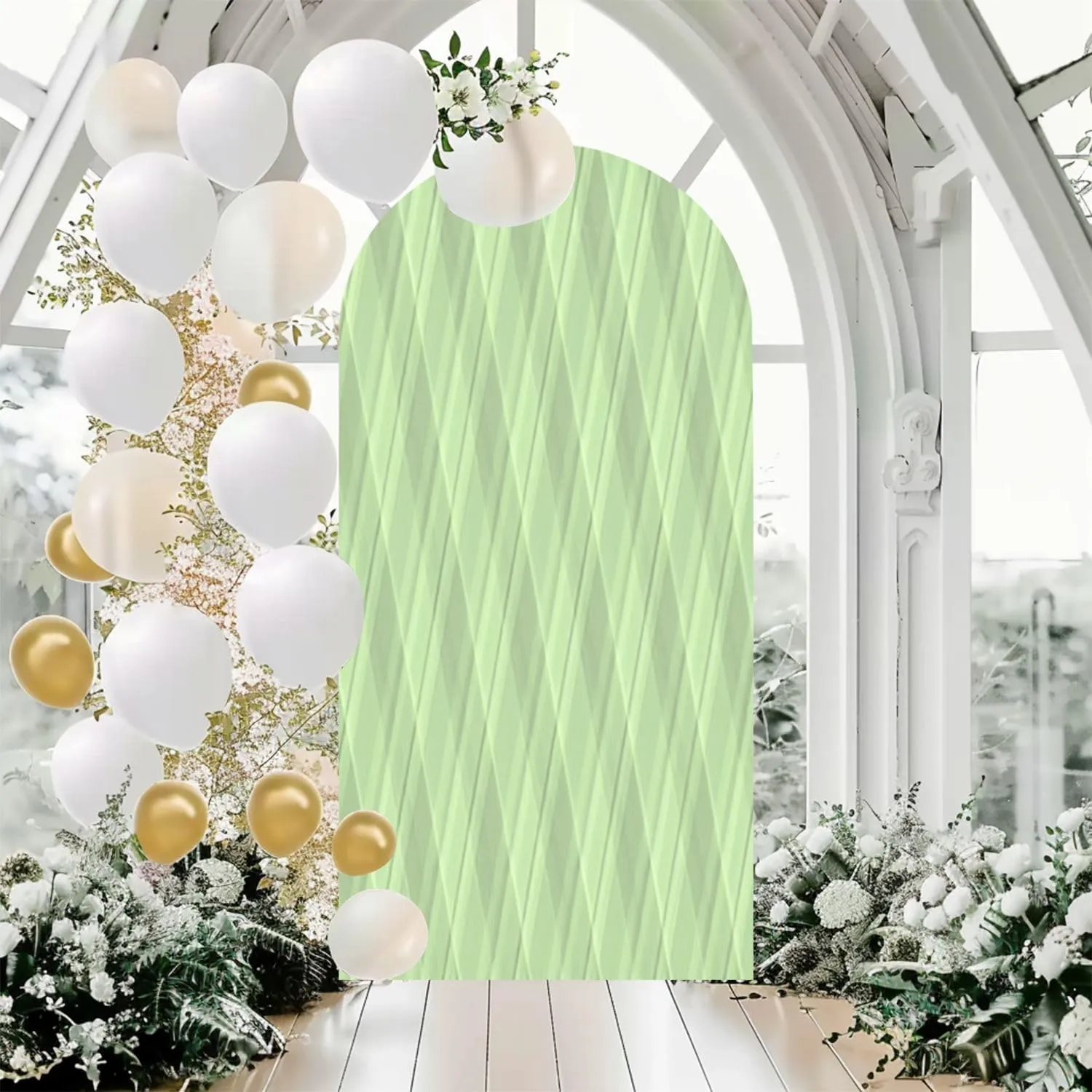 Window Seamless Fabric Check net Textile Texture Graph Pattern Tartan 6.6FT Wedding Arch Cover Spandex Fitted Fabric Round Top Stretchy Backdrop Stand Covers for Wedding Birthday Party Decoration