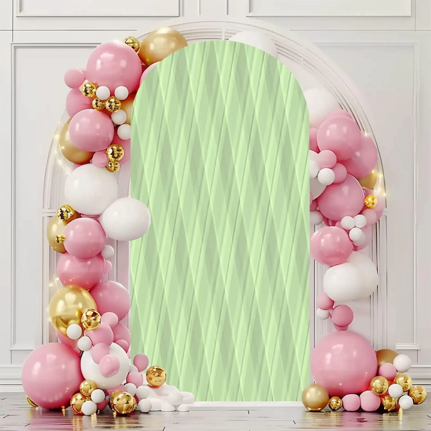 Window Seamless Fabric Check net Textile Texture Graph Pattern Tartan 6.6FT Wedding Arch Cover Spandex Fitted Fabric Round Top Stretchy Backdrop Stand Covers for Wedding Birthday Party Decoration