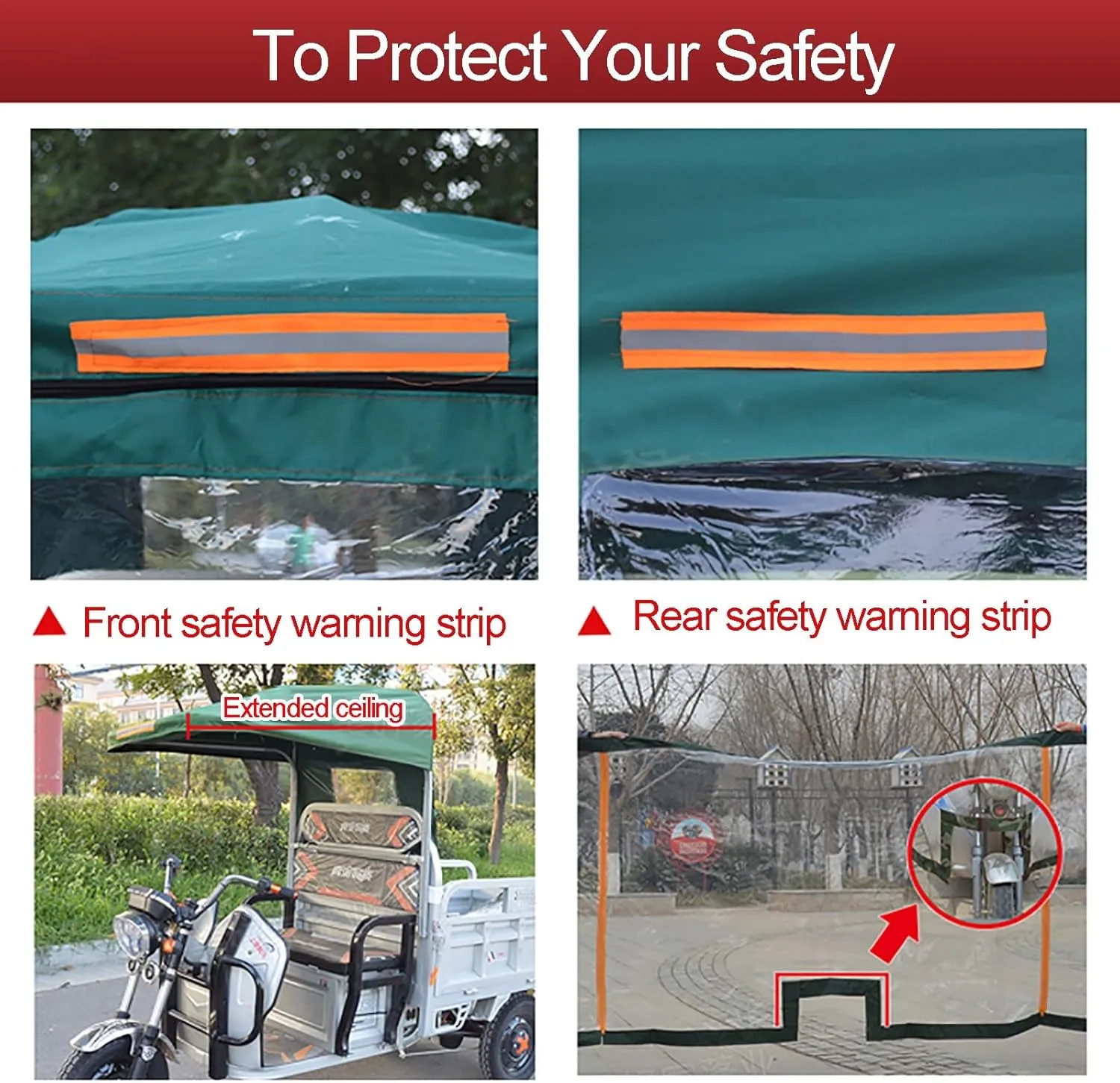 Windproof Electric Tricycle Cover, Reflective Sanbengzi Canvas Awning, Tricycle Frame Canopy, Rain Sun Snow Proof (Size : 75cm/30in)