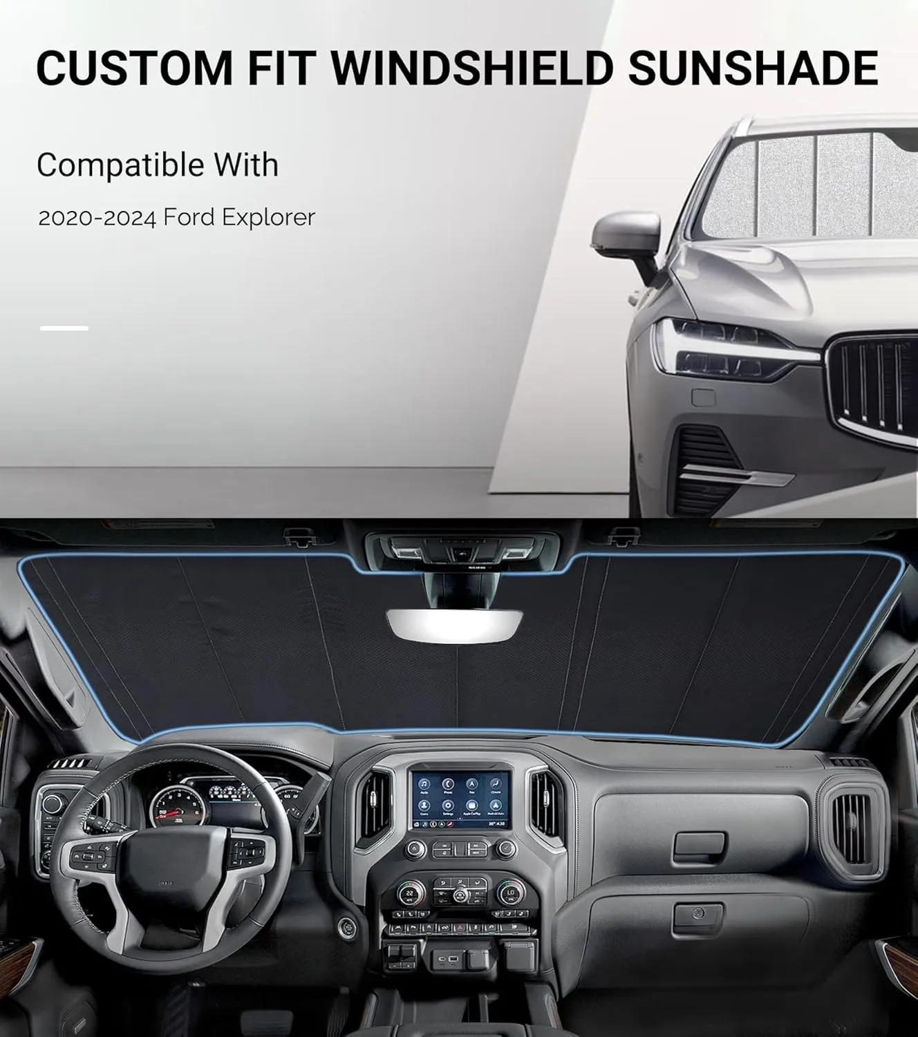 Windshield Sun Shade for Ford Explorer 2020-2024,Full Coverage, Reflective Fabric, Double Layer Design