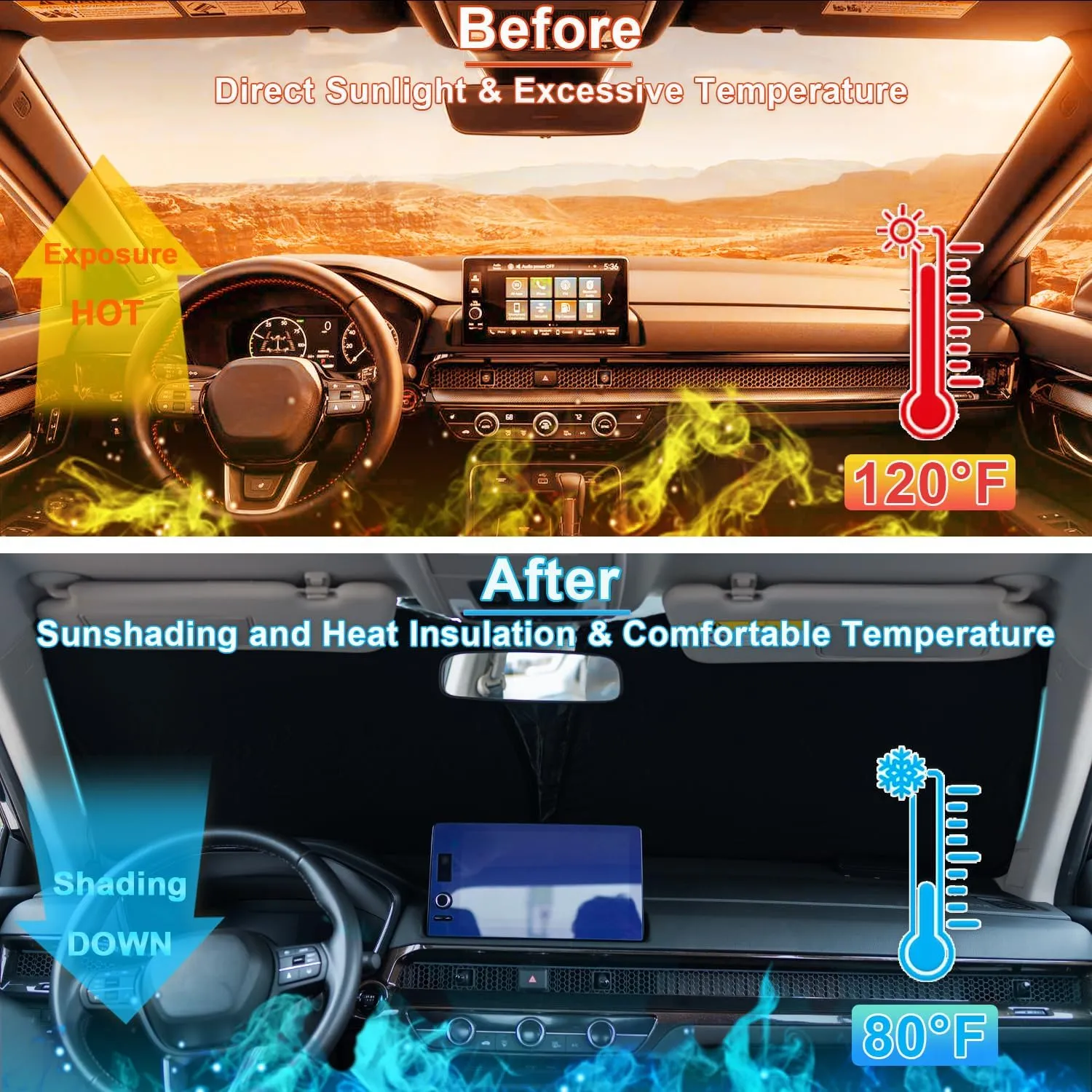 Windshield Sun Shade for Honda CRV 2023-2025 | Premium 310T Reflective Polyester UV & Heat Blocker | Reduces Interior Temperature, Custom Fit Foldable with Storage Pouch