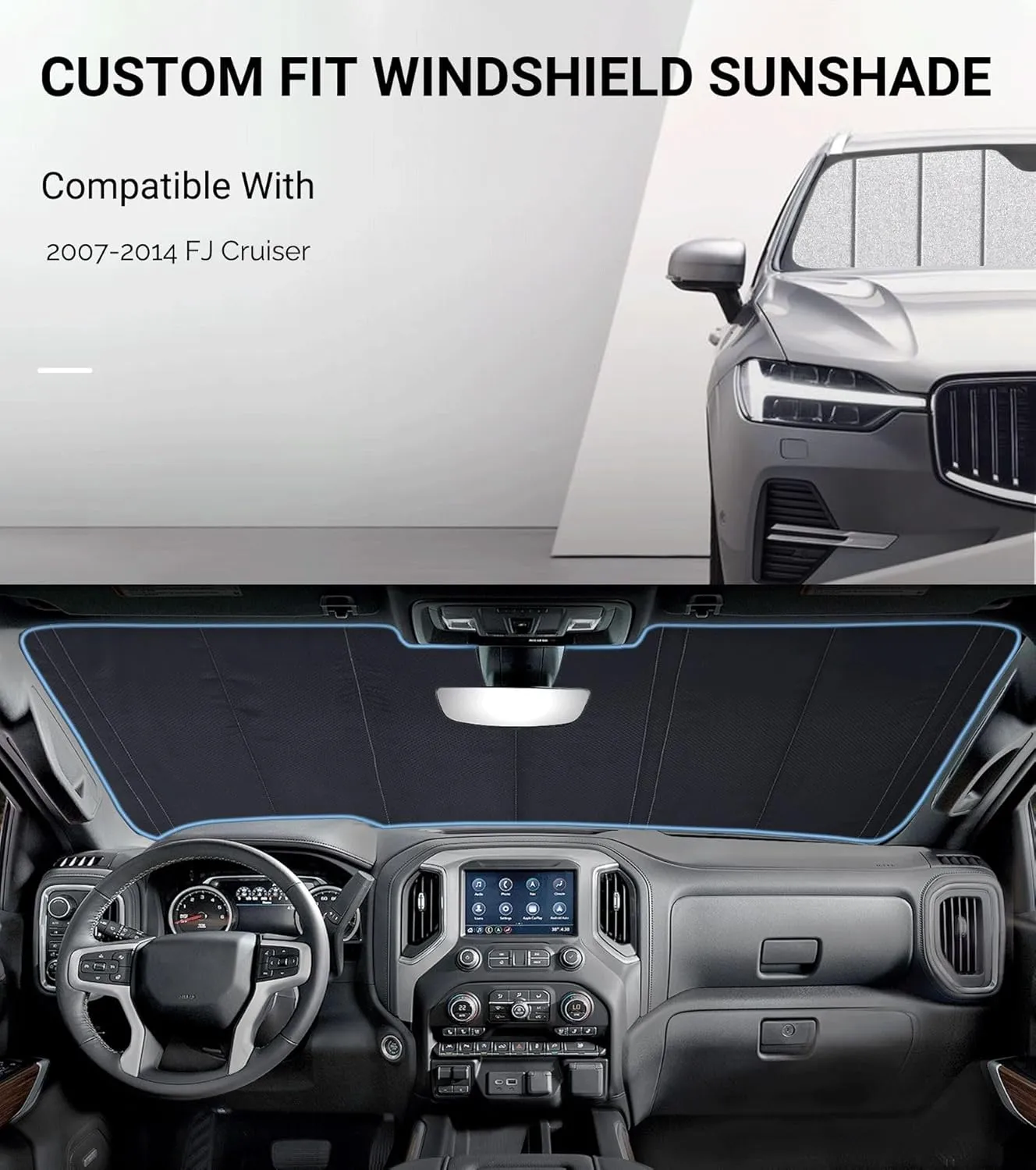 Windshield Sun Shade for Toyota FJ Cruiser 2007-2014,Full Coverage, Reflective Fabric, Double Layer Design