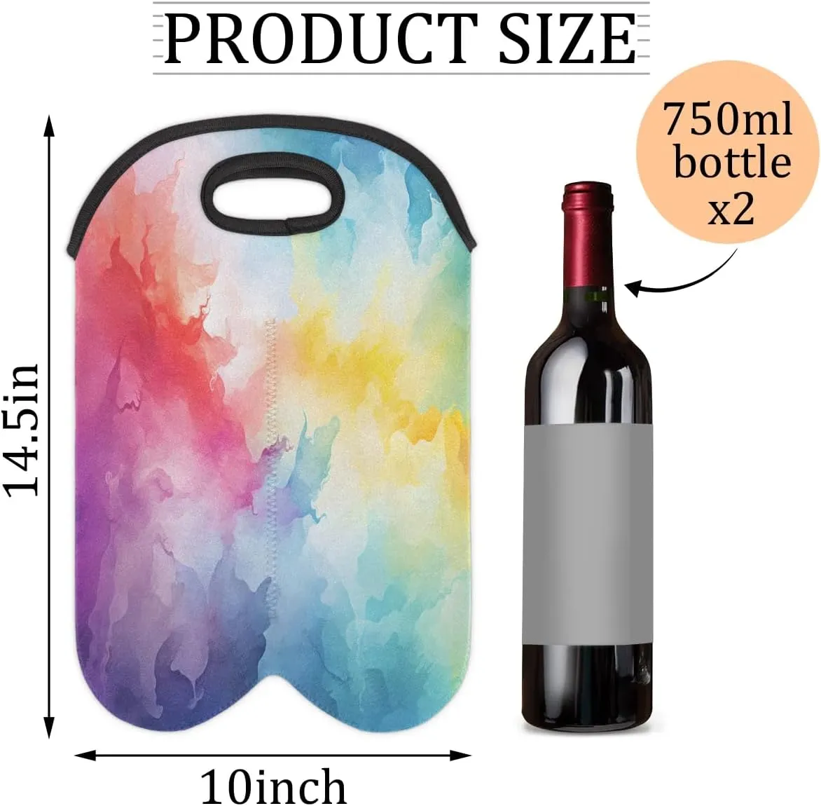 Wine Carrier Tote Bag for 2 Bottles Abstract Colorful Fog Insulated Wine Cooler Bag Neoprene Wine Holder Tote Hand Bag with Carry Handle Leakproof Housewarming Wine Protective Bag