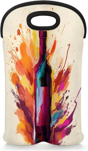 Wine Carrier Tote Bag for 2 Bottles Wine Render Insulated Wine Cooler Bag Neoprene Wine Holder Tote Hand Bag with Carry Handle Leakproof Housewarming Wine Protective Bag