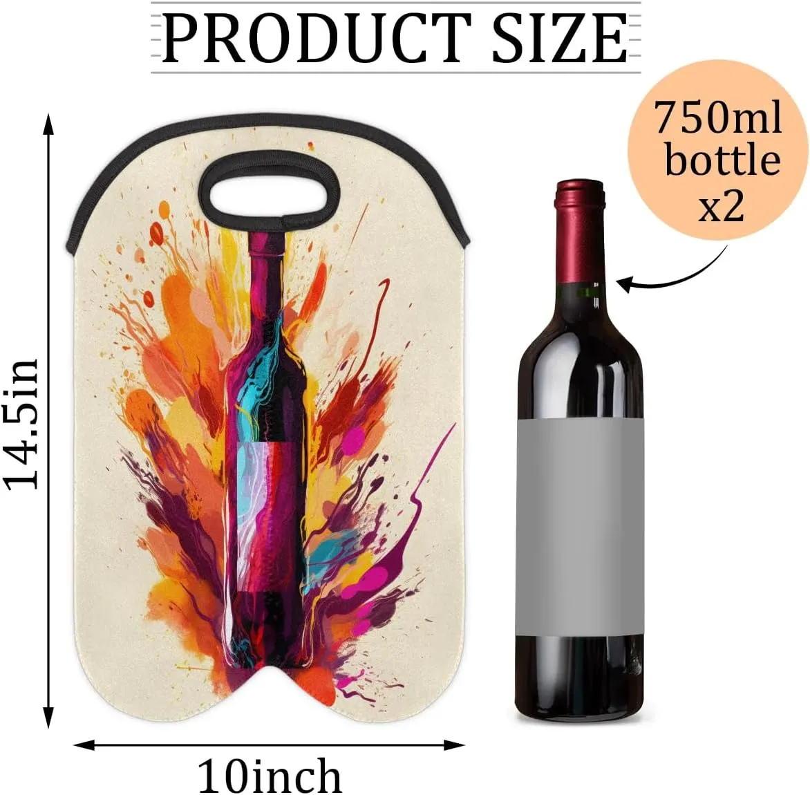 Wine Carrier Tote Bag for 2 Bottles Wine Render Insulated Wine Cooler Bag Neoprene Wine Holder Tote Hand Bag with Carry Handle Leakproof Housewarming Wine Protective Bag