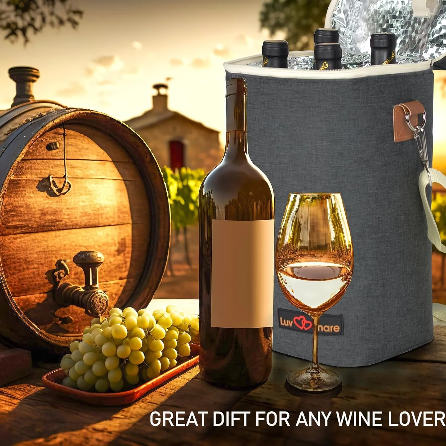 Wine Carrier Tote, Insulated Leakproof Wine Cooler Bag, Wine Travel Bag Tote for Picnic BYOB Restaurant Beach, Padded Portable Wine Bottle Carrier Gift (Grey, 4 bottle-14" x 9.2" x 7" (L x W x H))