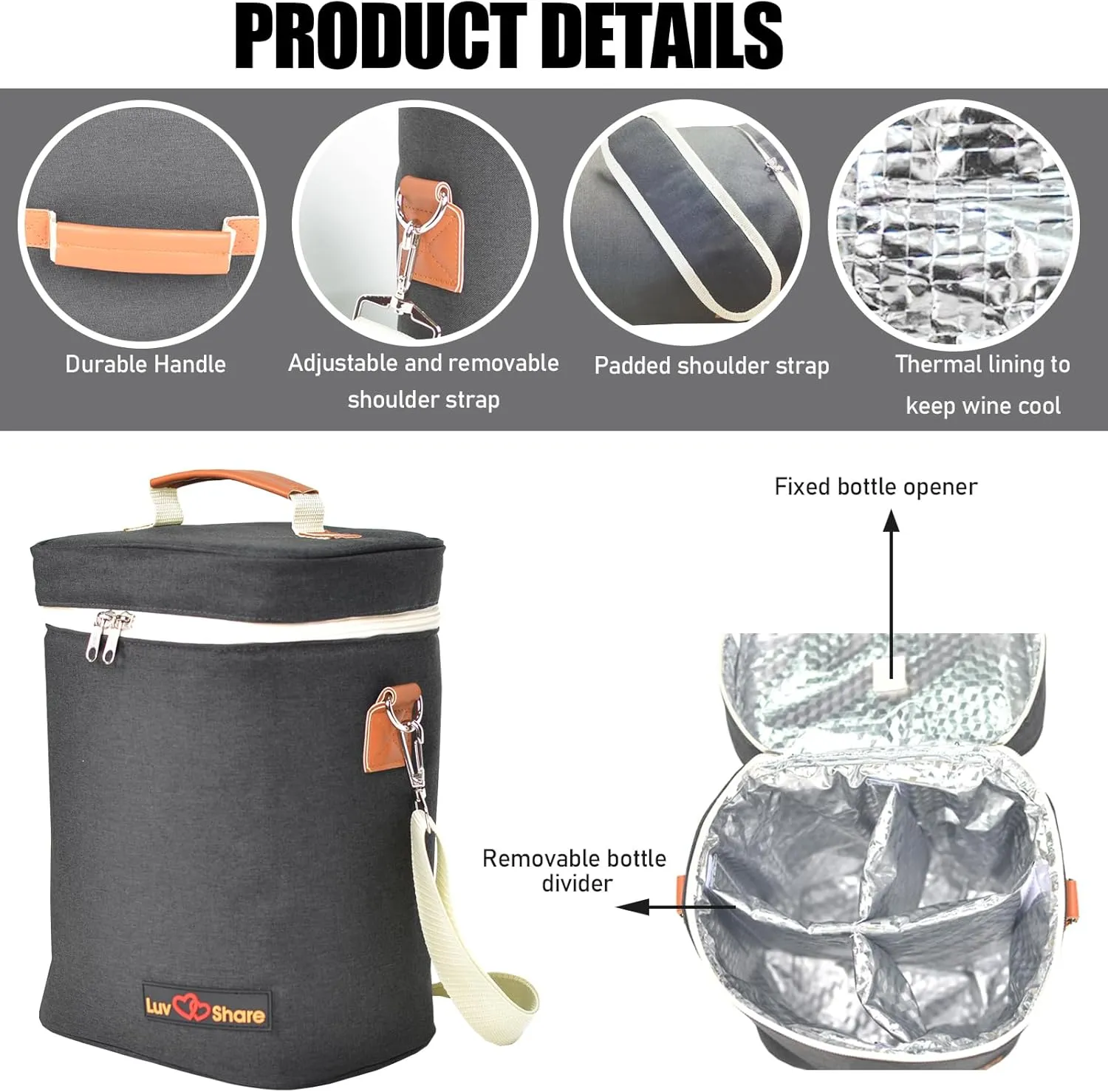 Wine Carrier Tote, Insulated Leakproof Wine Cooler Bag, Wine Travel Bag Tote for Picnic BYOB Restaurant Beach, Padded Portable Wine Bottle Carrier Gift (Grey, 4 bottle-14" x 9.2" x 7" (L x W x H))