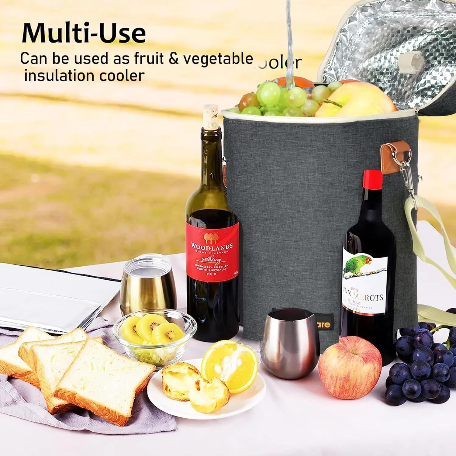 Wine Carrier Tote, Insulated Leakproof Wine Cooler Bag, Wine Travel Bag Tote for Picnic BYOB Restaurant Beach, Padded Portable Wine Bottle Carrier Gift (Grey, 4 bottle-14" x 9.2" x 7" (L x W x H))